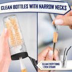 Dish Brush Set of 4 with Bottle Water Brush, Dish Scrub Brush, Scrubber Brush and Straw Brush - Kitchen Scrub Brushes Ergonomic Non Slip Long Handle for Cleaning Cleaner Wash Dish Sink Dishes Cup Pot