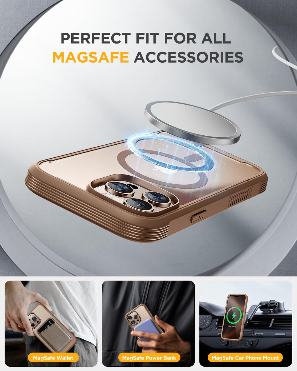 Miracase for iPhone 16 Pro Max Case 6.9'', [Bubble Free] Full-Body Bumper Phone case with Built-in Full Glass Screen &Lens Protector,Compatible with MagSafe,Drop Proof 16 Pro Max Cover,Desert Brown