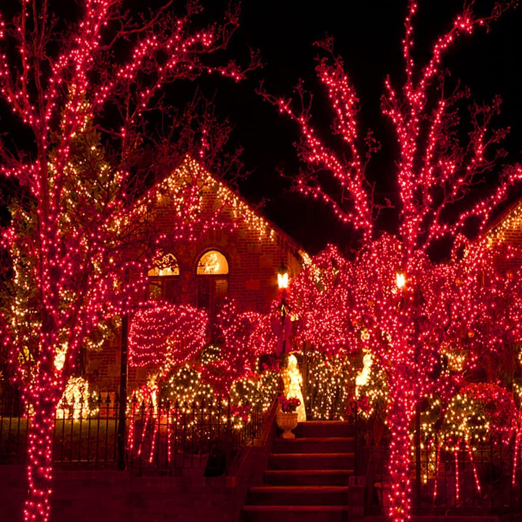 Upgraded 82FT 200 LED Red Christmas Lights Outdoor & Indoor, Memory Function & Timer & 8 Modes, Extendable Green Wire Waterproof Lights for Christmas Tree Party Wedding Home Garden Decorations (Red)
