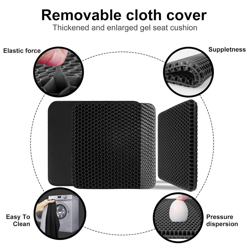 Extra Large Gel Seat Cushion, 17x17inch Double Thick Egg Gel Cushion for Pressure Pain Relief, Breathable Wheelchair Cushion Chair Pads for Car Seat Office Chair (Black)