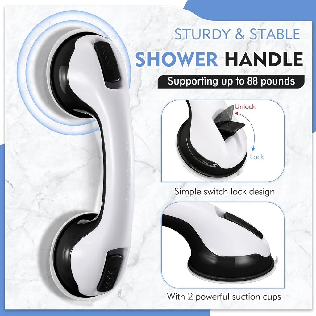 Grab Bars for Bathtubs and Showers, 12 Inch Shower Handle Strong Suction Shower Grab Bar, Bathtub Rails for Seniors, Elderly, Handicap (2 Pack) -Black