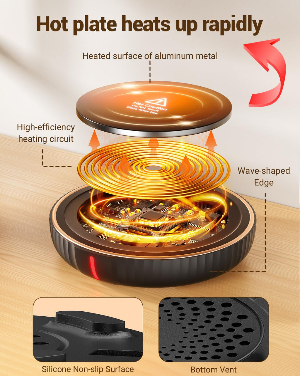 Large Candle Warmer Plate - Coffee Cup Mug Warmer for Desk, Candle Melter, Electric Mug Heater for Beverages, Milk & Tea, Coffee Accessories Ideal Gifts Keep Cup Warm (Black)