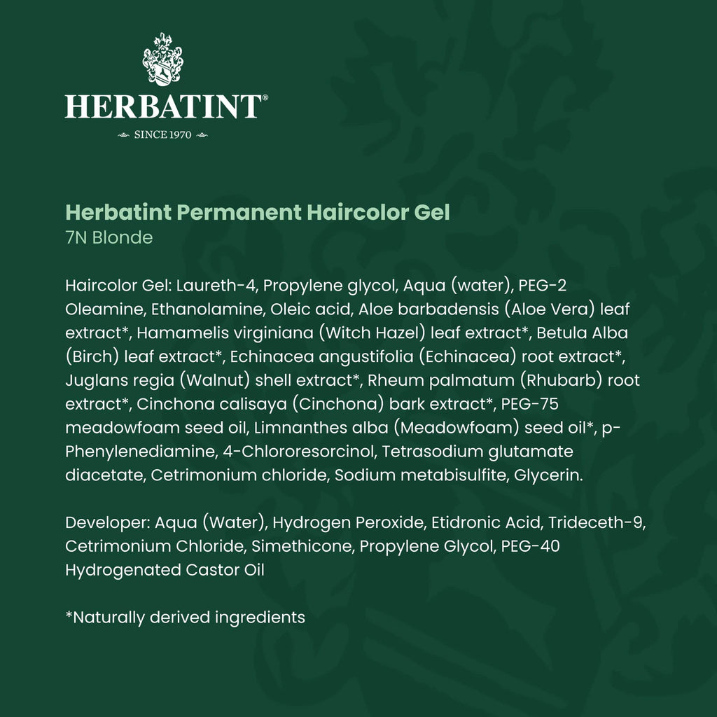 Herbatint Permanent Haircolor Gel, 7N Blonde, Alcohol Free, Vegan, 100% Grey Coverage - 4.56 oz (3 Pack)