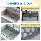 Bestjing Silicone Sink Protectors for Kitchen Sink with Rear Drain - 26"x 14" Kitchen Protector Accessory, Non-Slip Heat Resistant Grid Mat for Bottom of Farmhous Peorcelain Stainless Steel(Rear Hole)