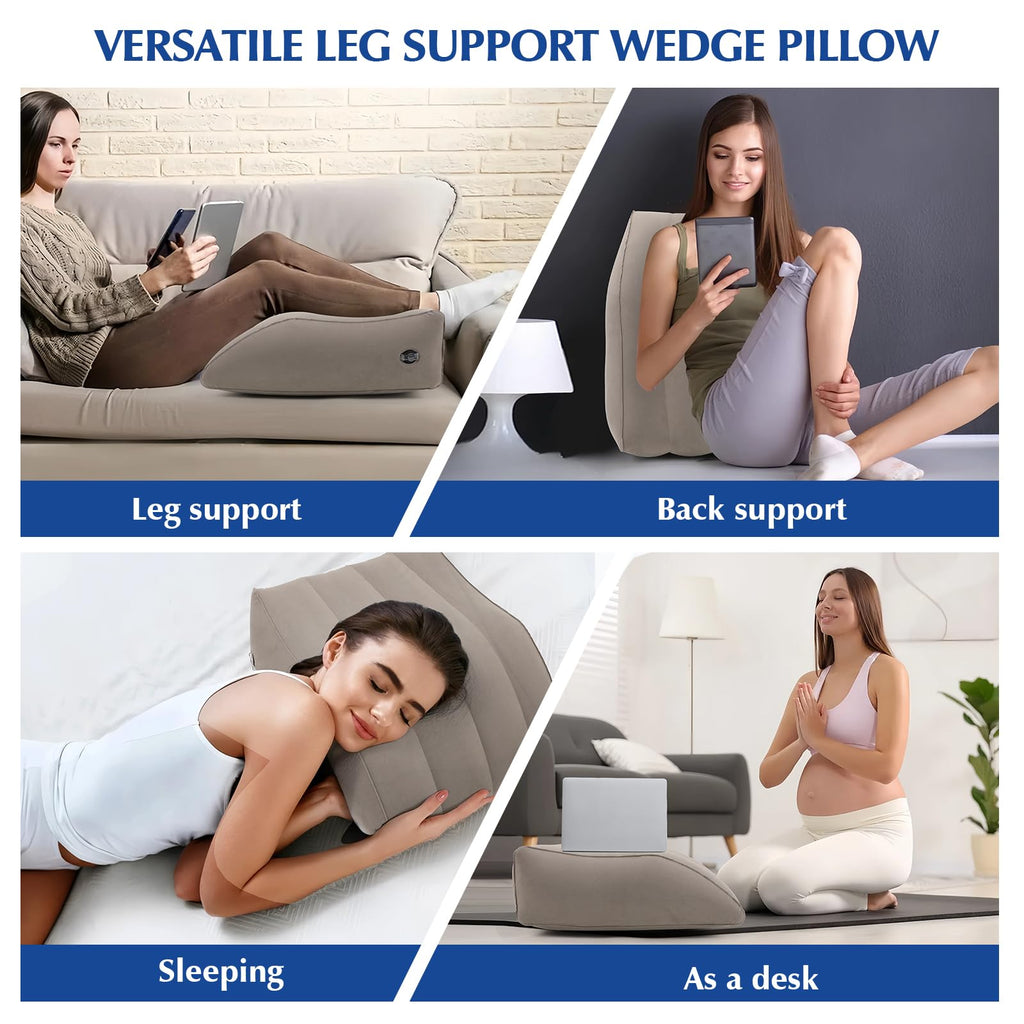 Stickermask Wedge Pillow for Sleeping - Inflatable Leg Elevation Pillow for Swelling, Circulation, Leg & Back Pain Relief, Leg Elevating Pillow, Leg Pillow for Post-Surgery, Hip, Foot, Ankle Recovery