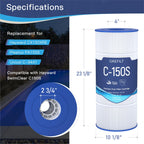 Grefilt C150S Pool Filter Cartridge, Compatible with Hayward CX150XRE, Hayward SwimClear C150S, Replaces Pleatco PA150S, Ultral-D4, 150 sq.ft
