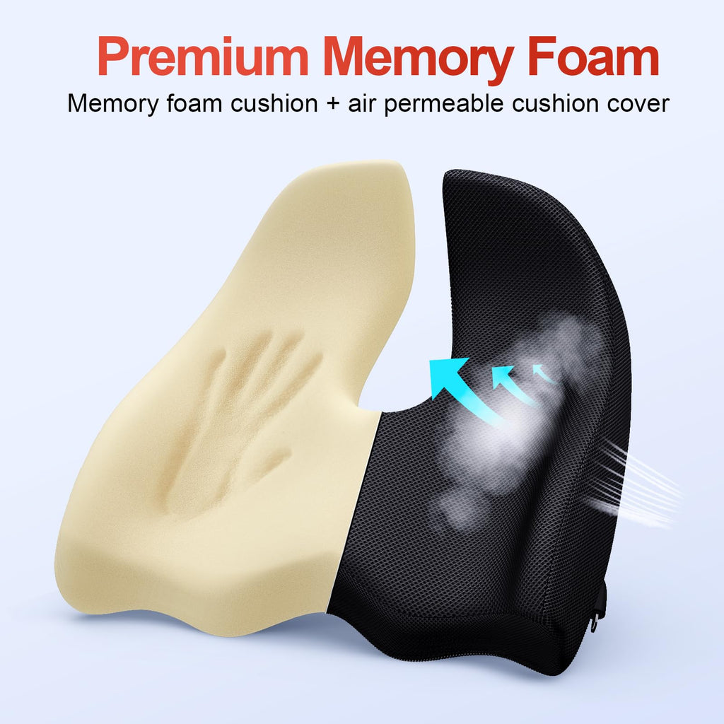 Benazcap Memory Seat Cushion for Office Chair Ergonomic Cushions Pad Pillow for Pressure Relief Sciatica & Pain Relief Memory Foam for Long Sitting for Gaming Chair and Car Seat Black