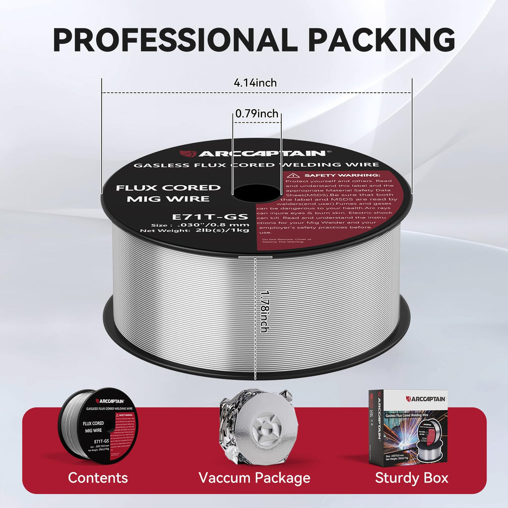 ARCCAPTAIN Flux Core Welding Wire .030, E71T-GS Mig Welding Wire 2-Pound Spool Gasless Mild Carbon Steel Compatible With Lincoln Miller Forney Harbor Welder