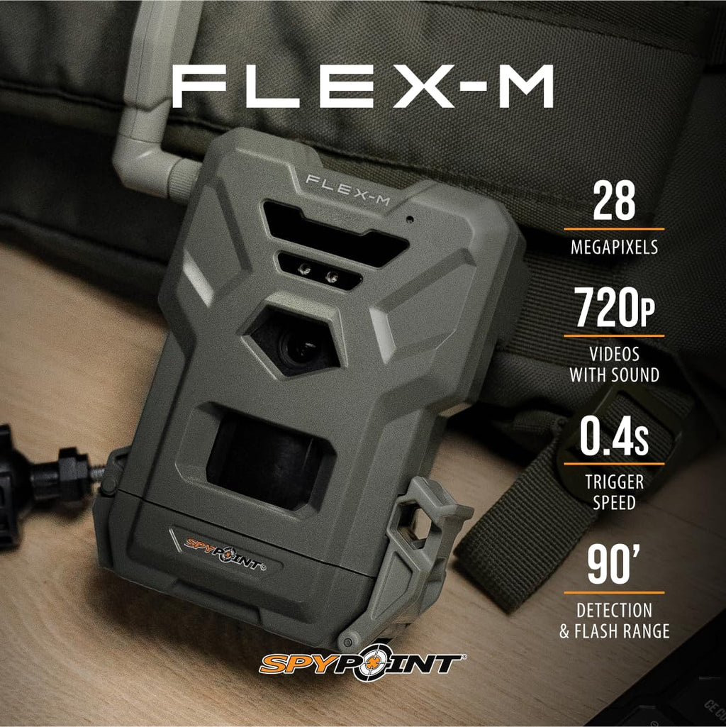 SPYPOINT Flex-M Twin Pack Cellular Trail Cameras - Best Value in Hunting Accessories, No WiFi Needed, GPS, Night Vision, Dual-Sim LTE, IP65 Water-Resistant, 28MP Photos, 720p Videos + Sound (2)
