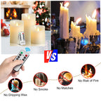 Biyanuo Flameless Battery Operated LED Candles with10key Button Remote Control 24-Hour Timer Set of 3 Electric Flickering Pillar Real Wax，Wedding, Party, Christmas and Home Decoration