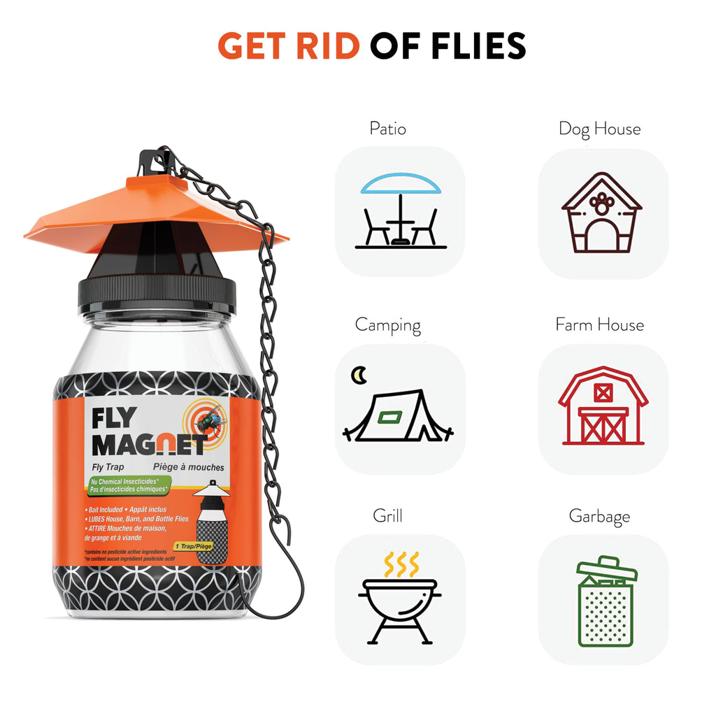 Outdoor Fly Trap [2 Pack] Fly Traps Outdoor with Dissolvable Non-Toxic Bait - Fly Repellent for Outdoor Use Only - Controls Flies for Patios, Barns, Ranches Etc. Hanging Fly Traps with Tie Included