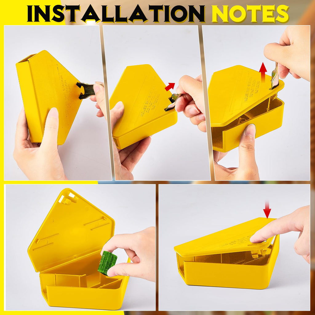 Qualirey 36 Pcs Mice Station with Keys Mouse Bait Stations Waterproof Mice Stations Outdoor Mice Traps Bait Boxes for Mice Indoor Outdoor, Bait Not Included, Suitable for Small Mice (Yellow)