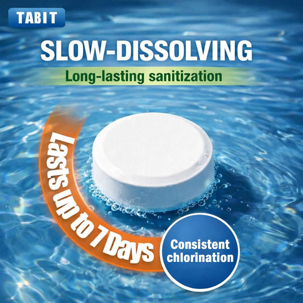 TABIT 50 lbs Chlorine Tablets 3 Inch for Swimming Pools – Slow Dissolving & Long Lasting – 99% Available Chlorine Tri-Chlor – Kills Bacteria & Stops Algae – 2 x 25 lb Buckets