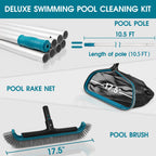 Swimming Pool Cleaning Kit - Aluminum Frame Skimmer Net with 10Ft Adjustable Pole & 17.5” Pool Brush Head, Pools Maintenance Kits for Inground & Above Ground Swimming Pools, Removes Debris