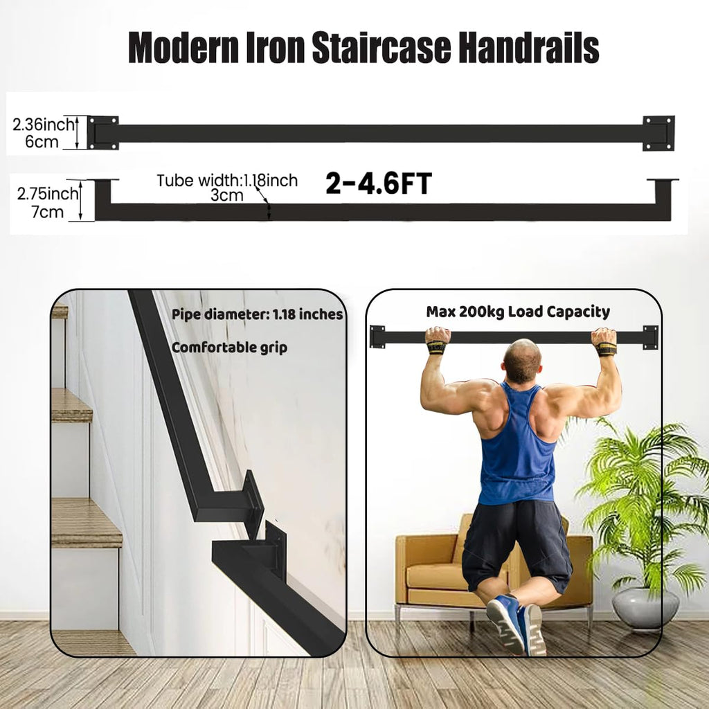 7ft Staircase Handrail for Indoor Stairs, Modern Hand Railings Grab Bar Kit with Black Finished, Non-Slip Wall Mount Decking Railings for Elderly and Children (84inch / 7ft, Black)