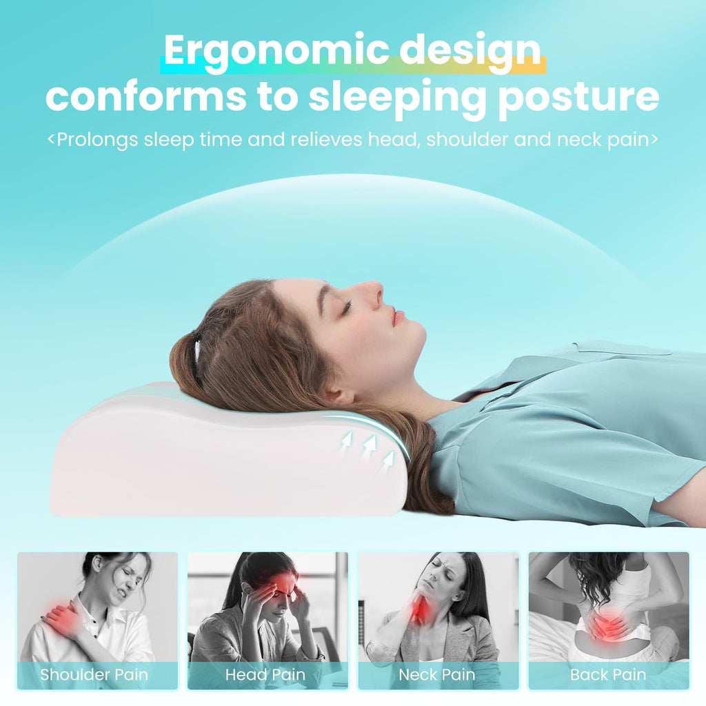 JINXIA Cooling Memory Foam Pillow Cervical Neck Pillow,Ergonomic Orthopedic Contour Pillow for Neck Support,Cervical Bed Pillow for Side/Back/Stomach Sleeper
