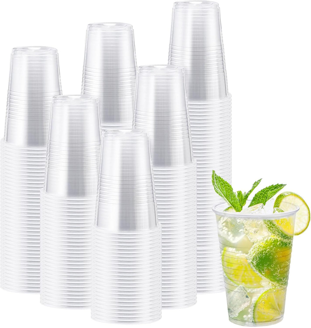 Lamosi 300 Pack 12 oz Clear Plastic Cups,12 Ounce Disposable Cups, Cold Drinking Cups for Party, Picnic, BBQ, Travel, Halloween, Christmas, Events