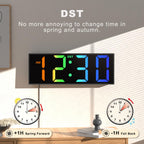 JALL 12'' Large Digital Wall Clock with Remote Control, Big LED Screen Dispaly, 8 RGB Colors, DST, Night Light for Living Room, Bedroom, Gift for Elderly (Black)