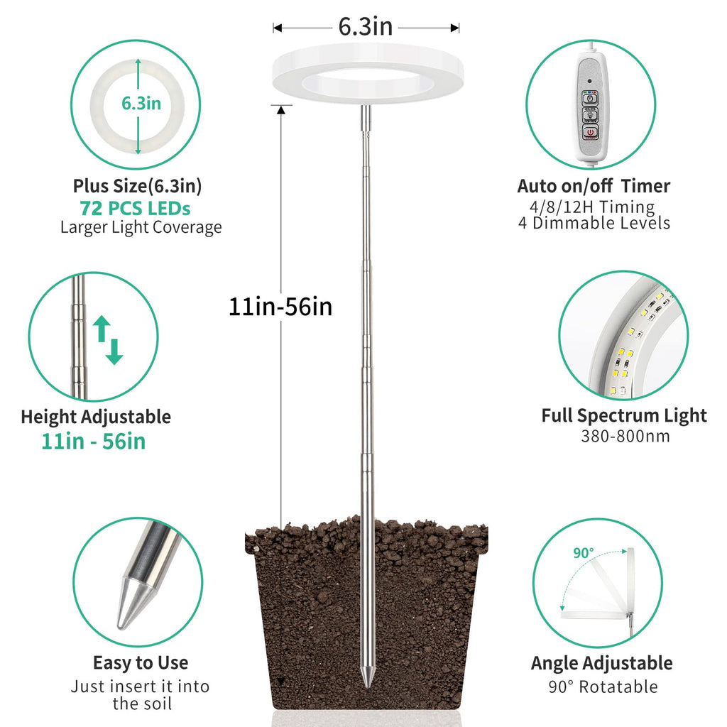 LORDEM Plant Grow Light, Full Spectrum Plant Light for Indoor Plants, Brightness Adjustable LED Growing Lamp with Auto On/Off Timer 4H/8H/12H, Height Adjustable, Ideal for Tall Plants, Pack of 2