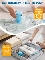 Vacuum Storage Bags with Electric Air Pump, New Air Valve 15 Pack (3 Jumbo, 3 Large, 3 Medium, 3 Small, 3 Roll Up Bags) Space Saver Bag, Vacuum Sealer Bags for Clothes, Pillows, Comforters, Travel