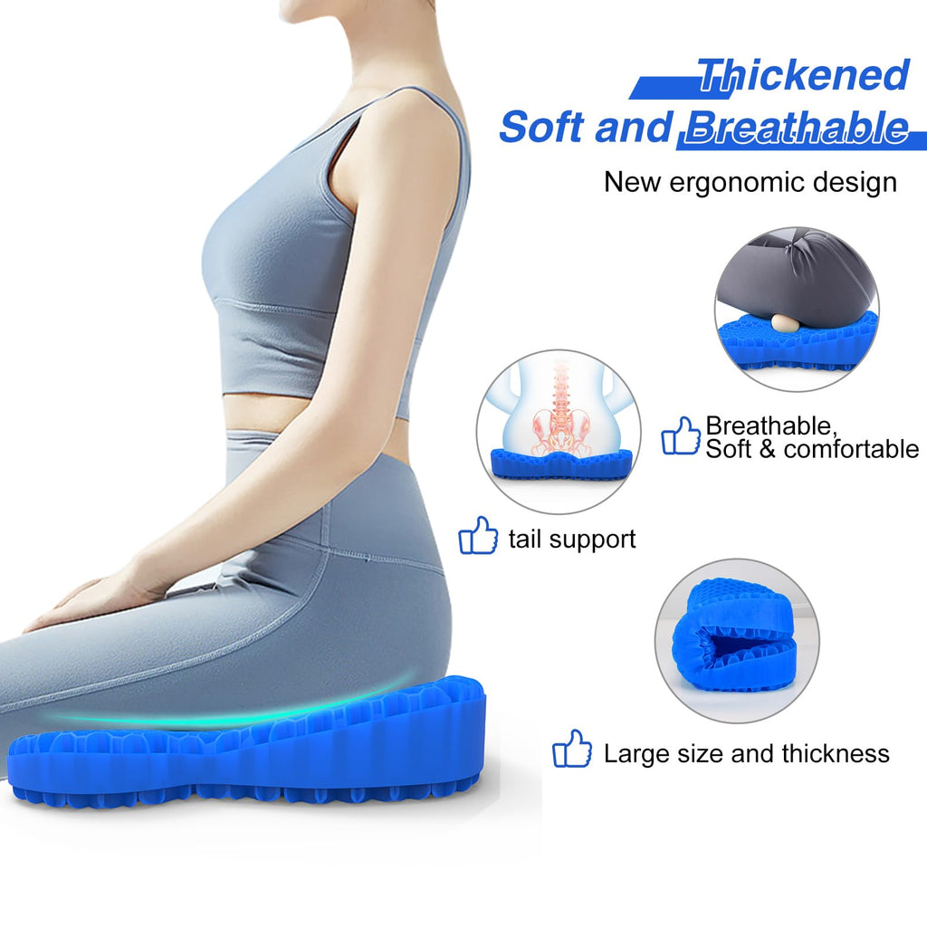 Airllantry Thicken 19.7in Seat Cushion, Gel Seat Cushion for Long Sitting–Office Chair, Wheelchair, Car Pad, Large Cooling Support Pad for Back Pain, Sciatica, Tailbone Pain Relief