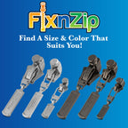 FixNZip Small, Medium, and Large Black Nickel Zipper Repair Kit Bundle | Universal No-Sew Slider Replacement for All Apparel Needs | Instant and Reusable Zipper Repair Tool | Sizes 1-10