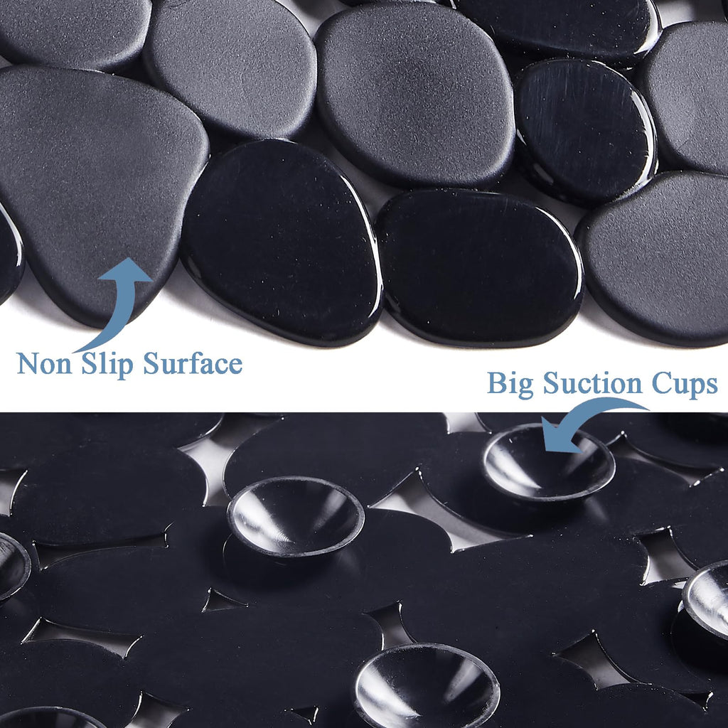 Webos Bath Shower Mat Non Slip: Extra Large Pebble Bathtub mat for Kids, Elderly, Anti Slip Shower Matt with Drain Holes Suction Cups Tub Mat - 16 X 40 Inch Black