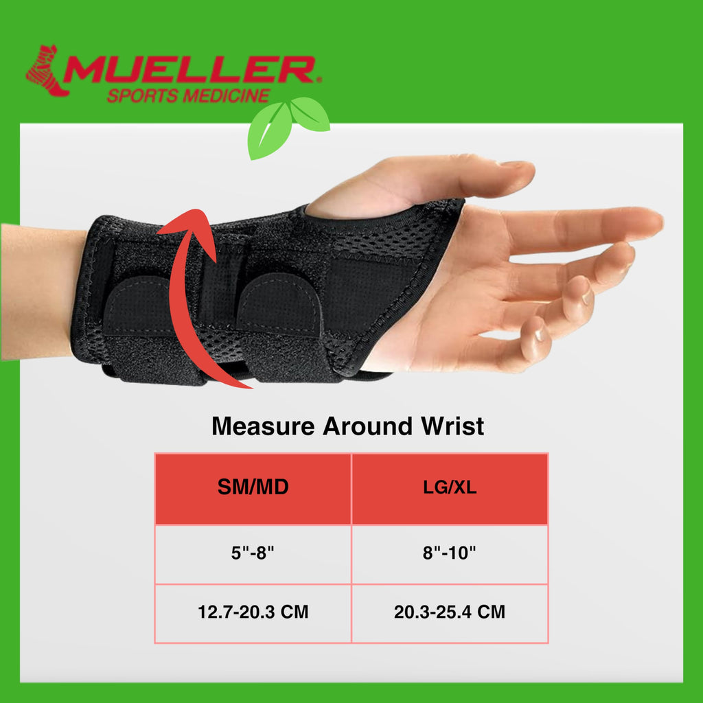 MUELLER Sports Medicine Green Fitted Wrist Brace, Wrist Pain Relief Support for Men and Women, Ideal for Carpal Tunnel, Tendinitis, Arthritis, Left Hand, Black, Large/X-Large
