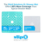 SlipX Solutions Square Shower Mat, Extra Large 27"x27", Non-Slip Stall Mat for Elderly & Kids Standing Bath Tub Mat, Machine Washable, Suction Cups, Transparent Aqua