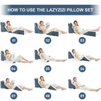 Lazyzizi 6pcs Orthopedic Bed Wedge Pillow Set, Memory Foam Wedge Pillow for Sleeping, Knee, Lumbar and Back Pain Relief Adjustable Bed Pillow - Acid Reflux, Anti Snoring & GERD Sleeping, Grey