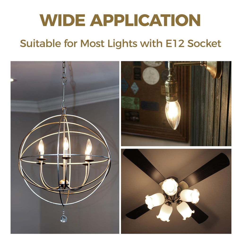 Hizashi E12 Candelabra Bulb 40 watt Equivalent, Dimmable Candelabra LED Light Bulbs Soft White 3000K, 90+CRI 4W 450LM B10 LED Candle Bulb, Candelabra Base, UL Listed, 12 Pack