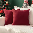 MIULEE Pack of 2 Christmas Decorative Outdoor Solid Waterproof Throw Pillow Covers Polyester Linen Garden Farmhouse Cushion Cases for Patio Tent Balcony Couch Sofa 18x18 inch Wine Red