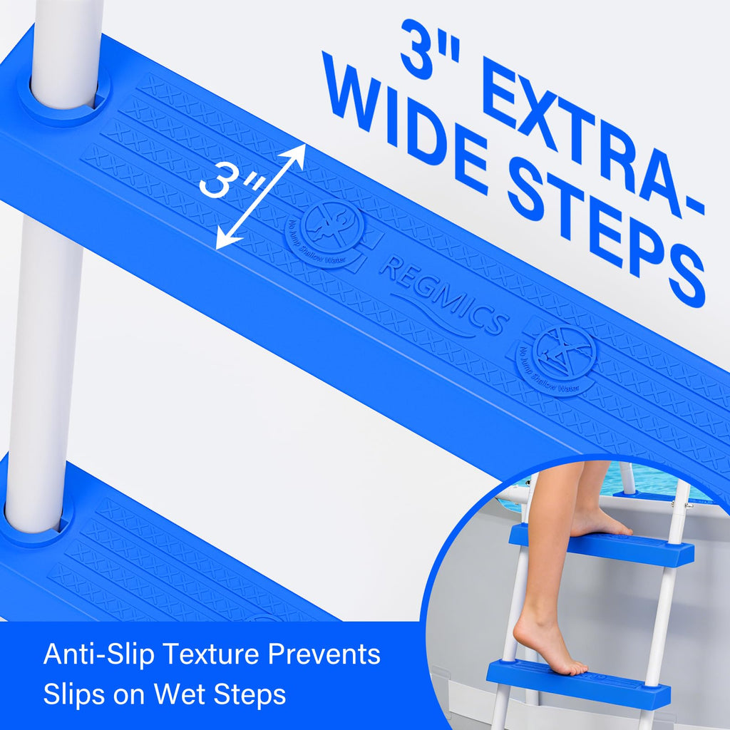 REGMICS Heavy Duty Steel Frame Swimming Pool Ladder for Above Ground Pools, 2-Step Double-Sided Pool Stairs for 33.5" Height Pools, 450lbs Capacity with Anti-Slip Rubber Feet & Wide Steps