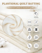 PLANTIONAL Natural Cotton Batting for Quilts: 79-Inch x 91-Inch Light Weight Purely Natural All Season Quilt Batting for Quilts, Craft and Wearable Arts