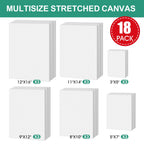 ESRICH Stretched Canvas for Painting,18 Multi Pack Blank Canvases for Painting 12x16, 11x14, 9x12, 8x10, 5x7, 3x5, Cotton Primed Painting Canvas for Oil, Acrylic Paint, for Beginners, Artists.