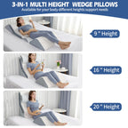 4Pcs Orthopedic Bed Wedge Pillow Set with 4Pcs Replacement Pillowcase, Incline Wedge Pillow for Back Pain Relief/Sleeping/Snoring/Post Surgery/Leg Elevation 20-in-1 Adjustable Memory Foam Wedge Pillow