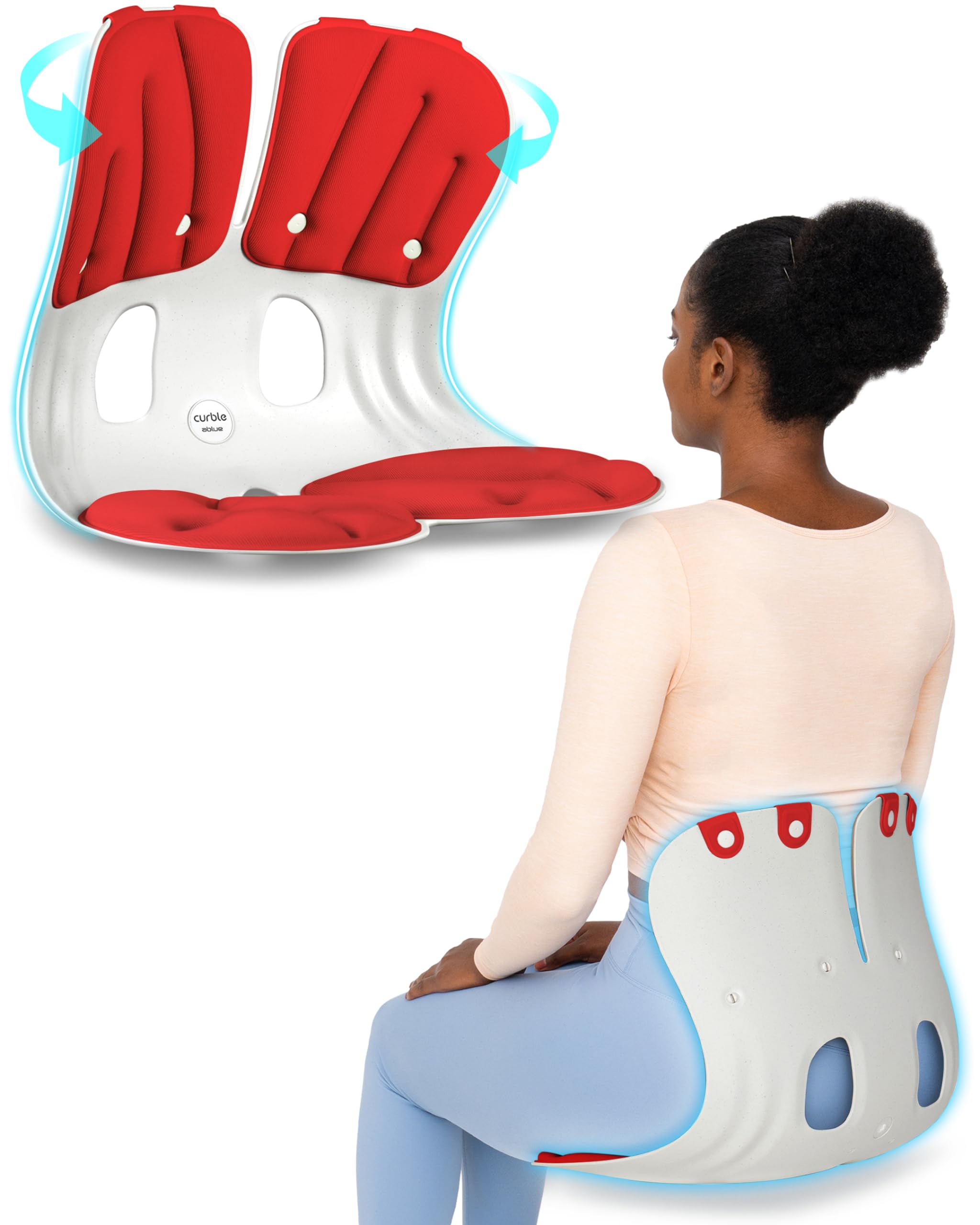 curble Grand(Extra Wide & Sturdy) – Ergonomic Back and Lumbar Support for Good Posture Correction and Back Pain Relief, Perfect for Office, Floor Seat, and Work from Home, Patented (Red)
