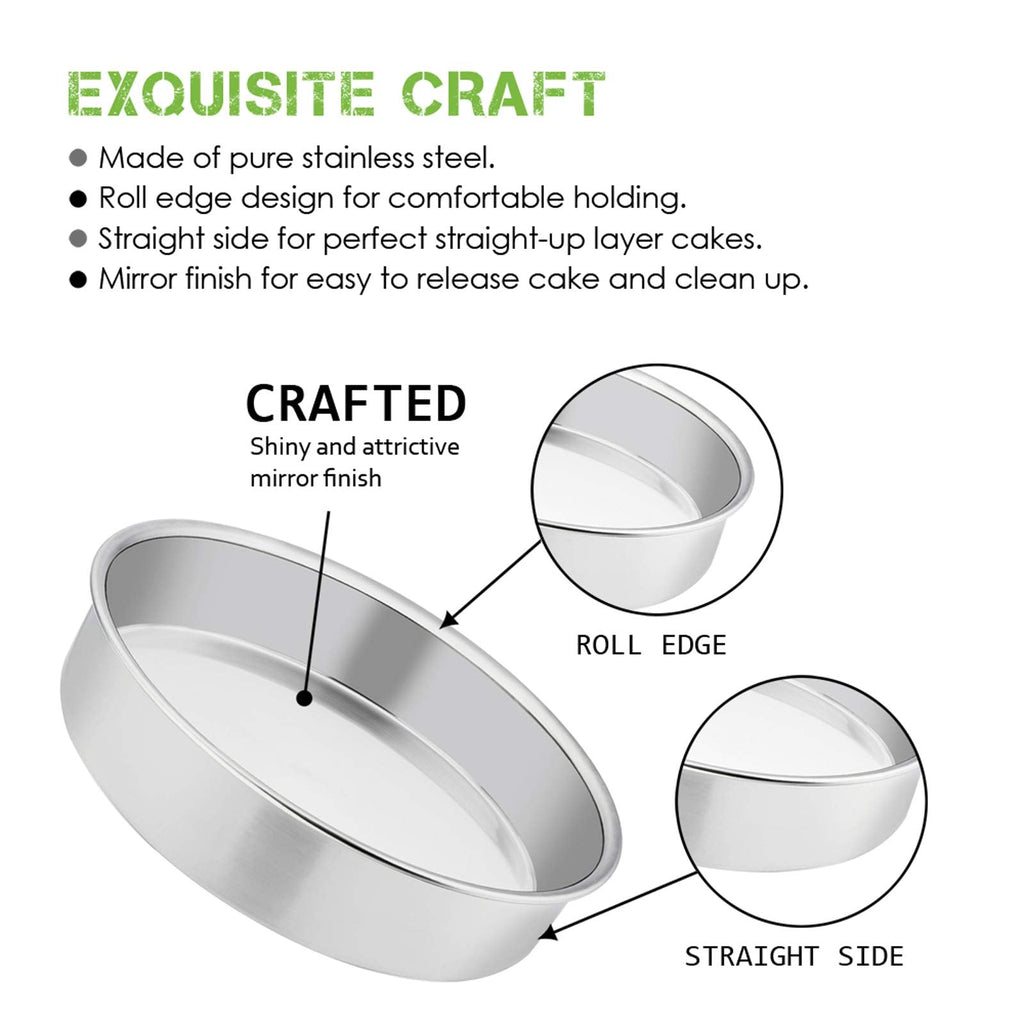 E-far 11 Inch Cake Pan Set of 3, Stainless Steel Round Cake Baking Pans, Non-Toxic & Healthy, Mirror Finish & Dishwasher Safe