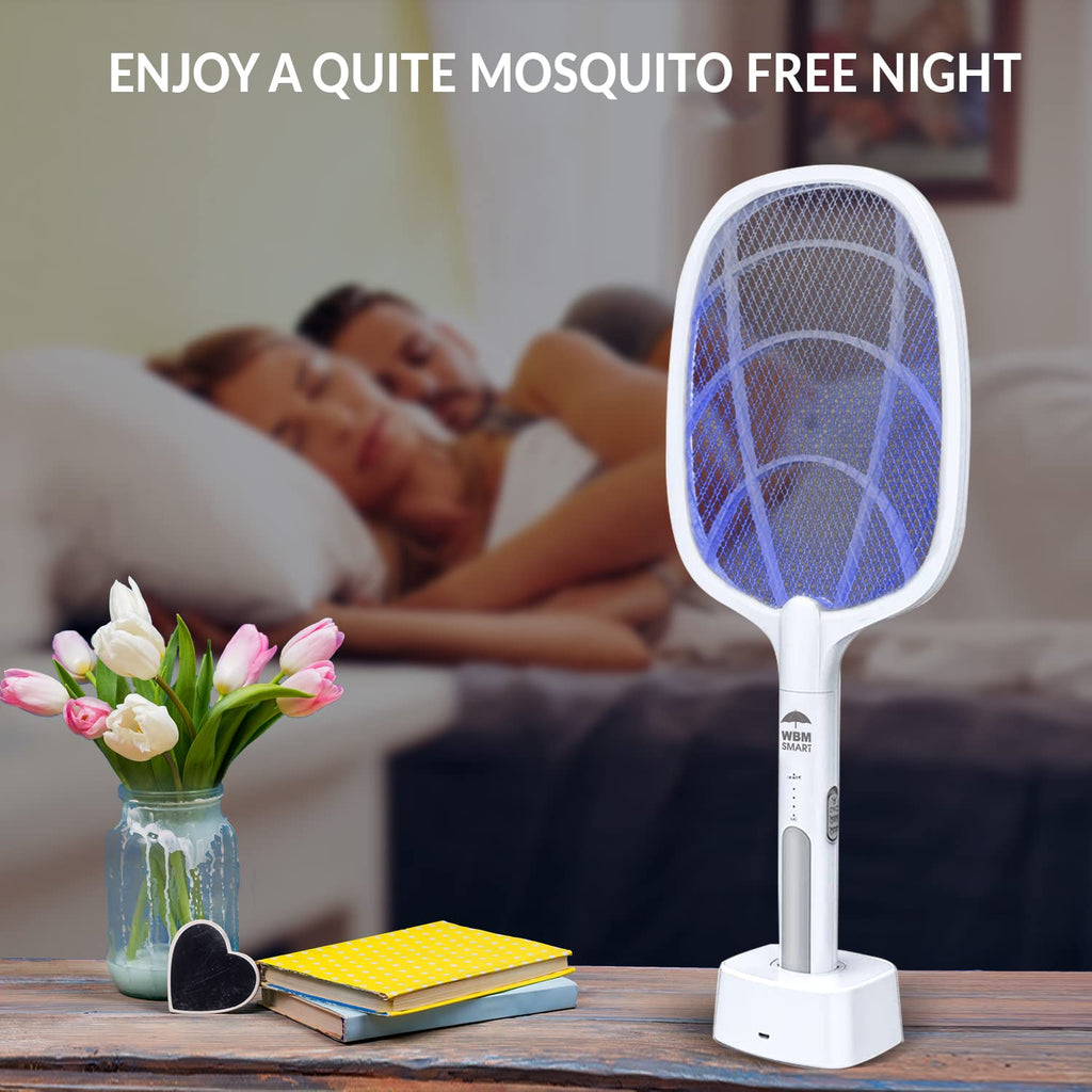 WBM SMART 2 in 1 Electric Bug Zapper, Mosquitoes Trap Lamp & Racket, USB Rechargeable Electric Fly Swatter for Home and Outdoor Powerful Grid 3-Layer Safety Mesh Safe to Touch