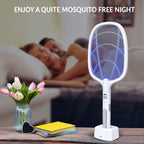 WBM SMART 2 in 1 Electric Bug Zapper, Mosquitoes Trap Lamp & Racket, USB Rechargeable Electric Fly Swatter for Home and Outdoor Powerful Grid 3-Layer Safety Mesh Safe to Touch