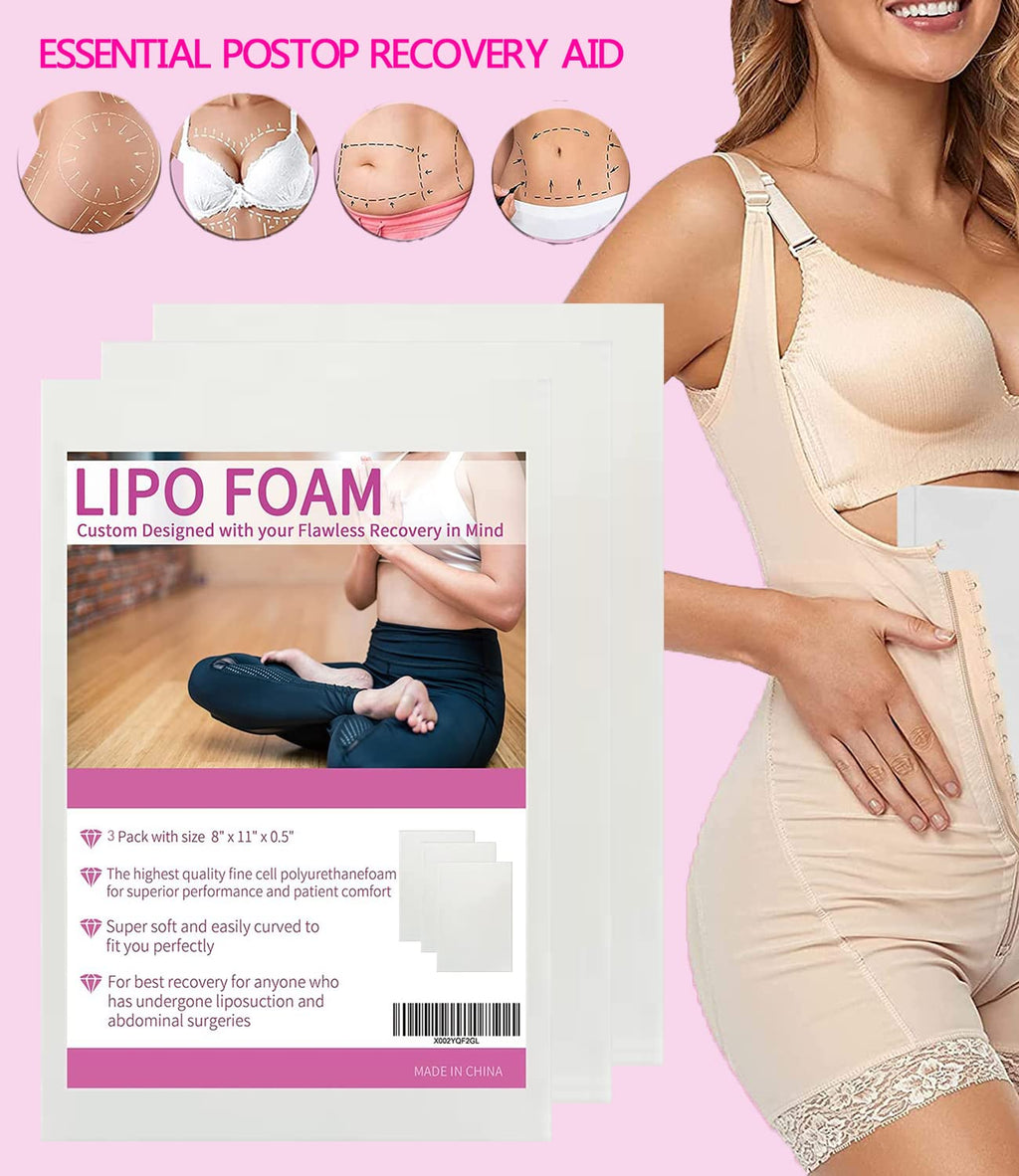 KAIHENG Lipo Foam Pads for Post Surgery, 3 Pack BBL Abdominal Foam Pads Boards Help Out When Using Ab Board Compression Garments Tummy Tuck,Liposuction Surgery Foam Sheet for Recovery 8" x 11"