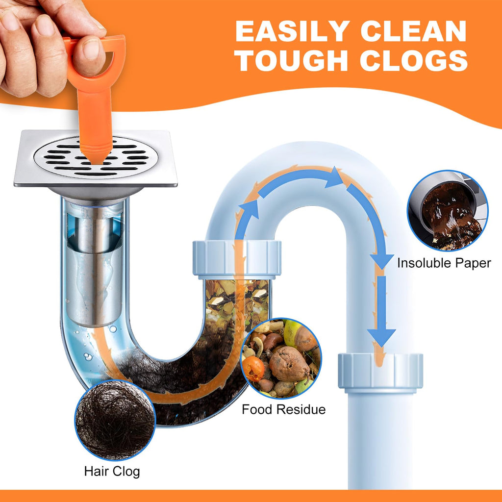 Drain Snake Clog Remover - 4 Pack 20 Inch Flexible Hair Drain Removal Tool for Sink, Shower, Tub & Toilet, Drain Cleaner with Grip Handle - Easy Use Kitchen & Bathroom Drain Opener