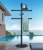 Pool Outdoor Towel Rack, Metal Heavy Duty Never Tilt Pool Accessories with Heavy Metal Base, 6 Bars Hot Tub Accessories Towel Dying Rack Towel Stand for Pool, Spa