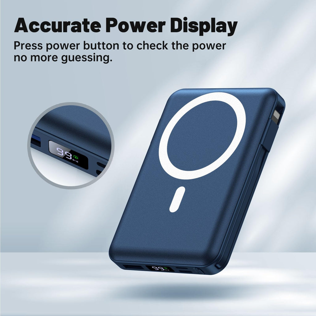 Yiisonger Magnetic Wireless Power Bank - 10000mAh Mag-Safe Portable Charger 22.5W PD Fast Charging with Built-in Cables LED Display, Magnetic Battery Pack for iPhone 16/15/14/13/12/Pro/Mini/Pro Max