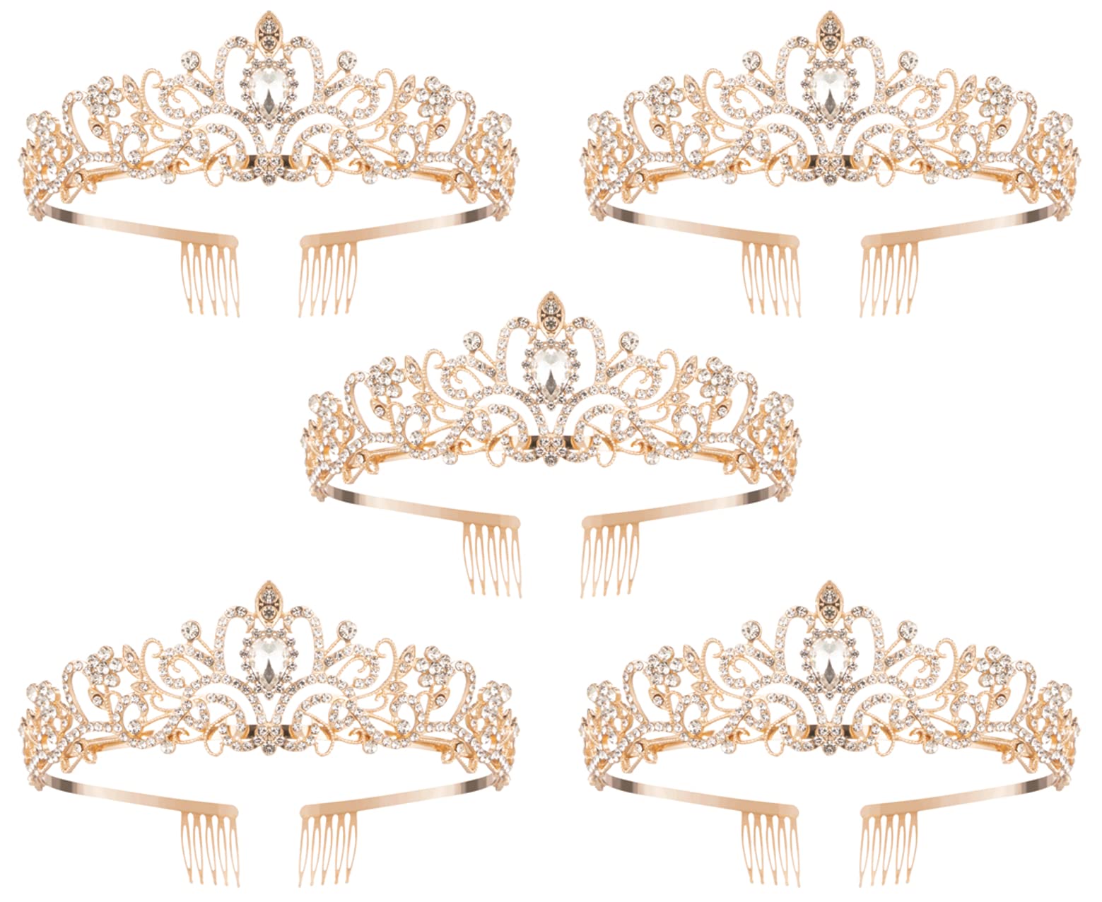 Princess Crown for Women, Crystal Queen Tiaras for Girls Bridal Hair Accessories Gifts for Birthday Wedding Prom, Bridal Party, Pageant, Halloween Christmas Costume (Gold (Pack of 5))