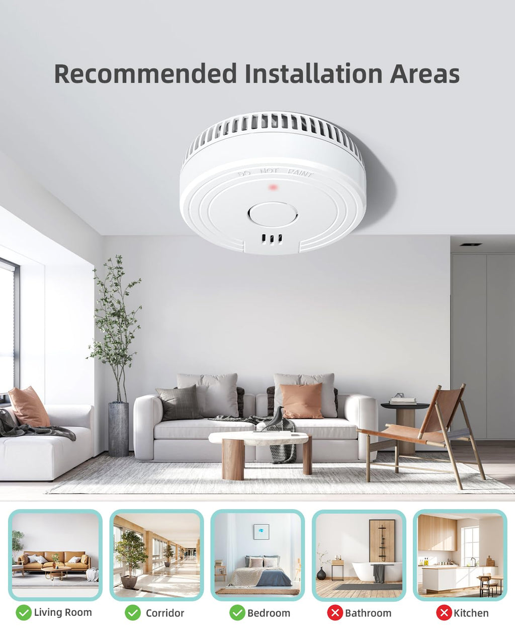 Ecoey Smoke Detector, Smoke Alarm with Advanced Photoelectric Technology, Fire Alarm Smoke Detector with Test Button and Low Battery Reminder, Fire Alarm Used in Bedroom, Home, FJ136, 10 Packs
