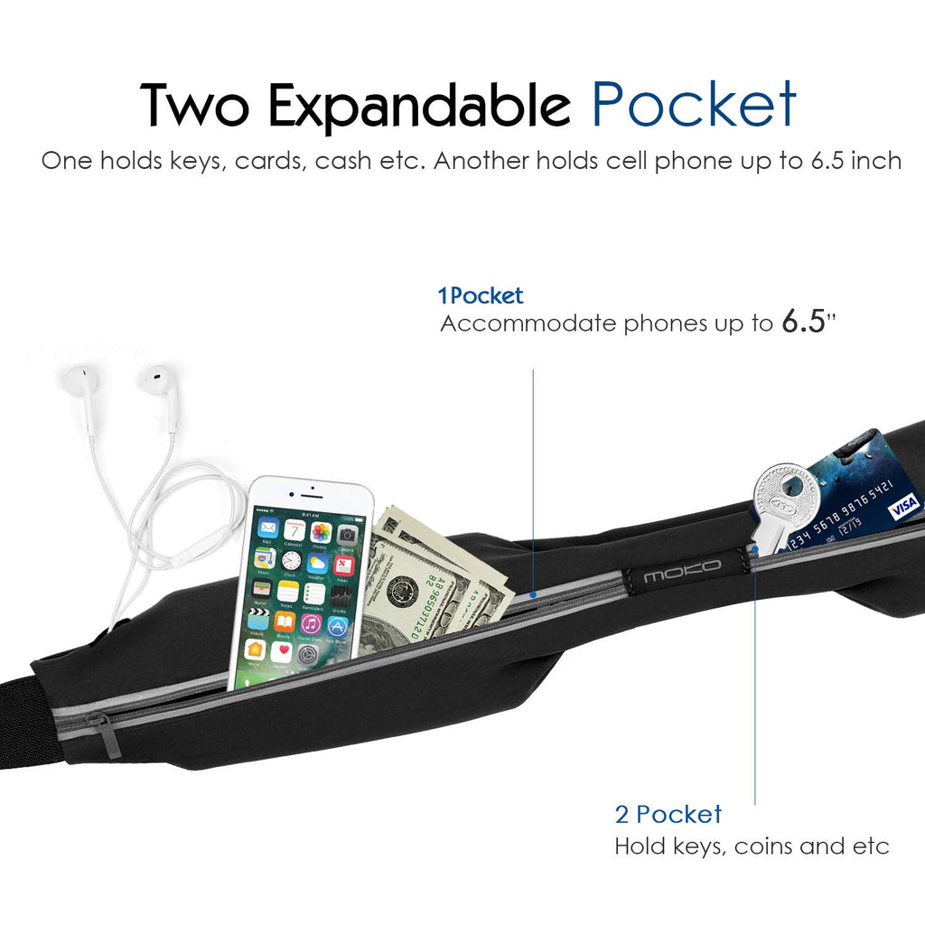 Sports Running Belt,Outdoor Dual Pouch Sweatproof Reflective Slim Waist Pack,Fitness Workout Belt Fanny Pack Compatible with iPhone 11/11 Pro Max/X/Xr/Xs Max/8/7, Galaxy Note 10/10 Plus, S20/S10
