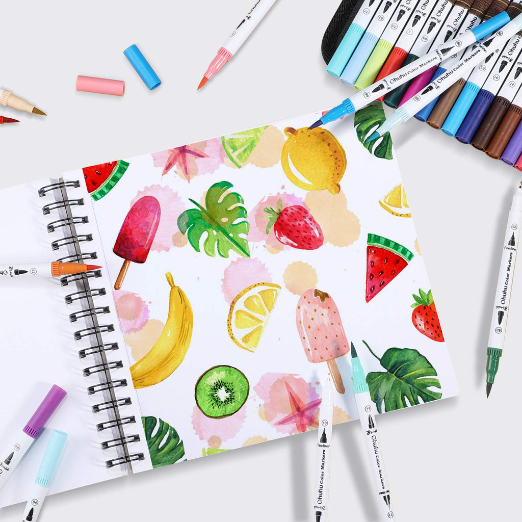 Art Marker Paper Pad, Ohuhu 8.9"x8.3" Portable Square Size, 120 LB/200 GSM Drawing Papers, 60 Sheets/120 Pages, Spiral Bound Drawing Book for Alcohol Markers Christmas Gift