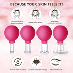 CFHBF 4 Size Facial Cupping Therapy Set Glass, Eye Face Vacuum Massage Anti Cellulite Cup - Silicone, for Beauty Body Cup Lymphatic Fascia Massager (Gift Box Packaging-red)