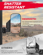 KEMIMOTO UTV Mirrors UTV Side Mirrors Fits 1.6 inch to 2 inch Roll Cage Compatible with Polaris RZR 900 1000 Can Am Kawasaki Teryx Mule Rhino YXZ Zforce Pioneer 1000/700, Shatter Proof Tempered Glass